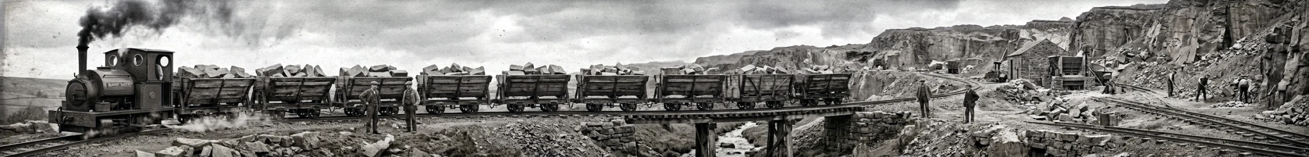AI Generated depiction of a mineral railway hauling sandstone circa 19th century